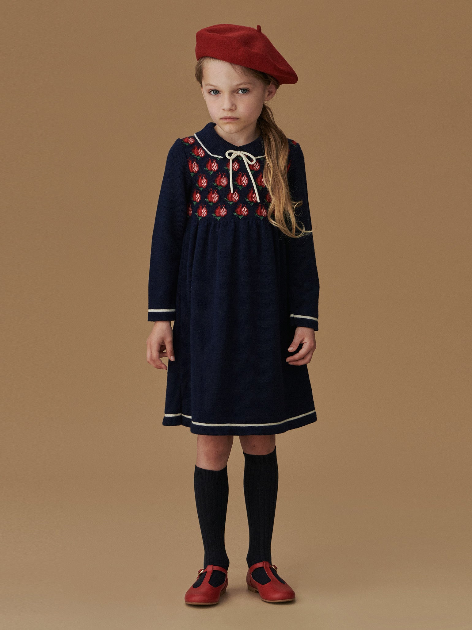 Navy Pomegranate Merino Girl Knitted Dress
