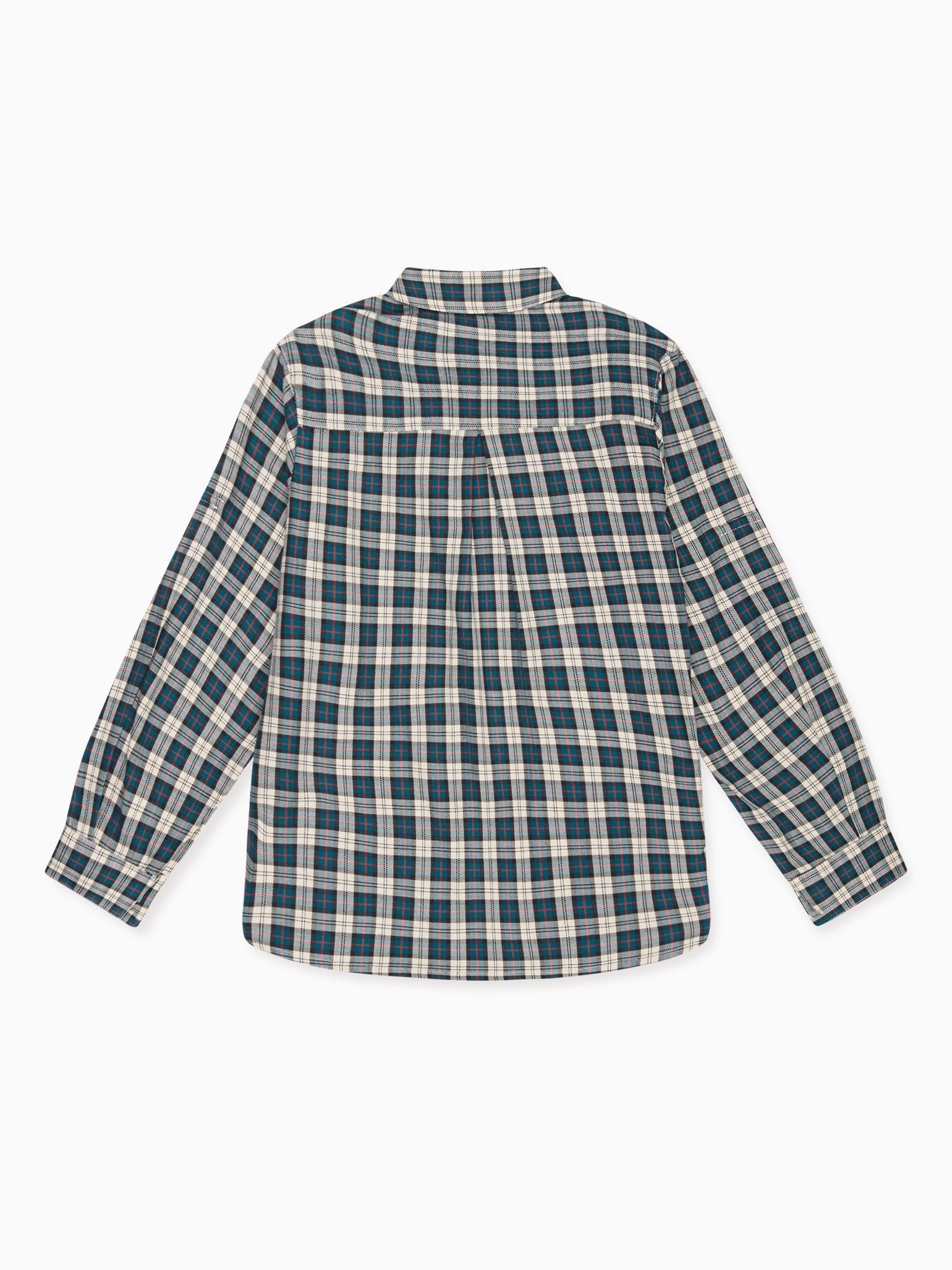 Teal Tartan Nico Long Sleeve Boy Shirt