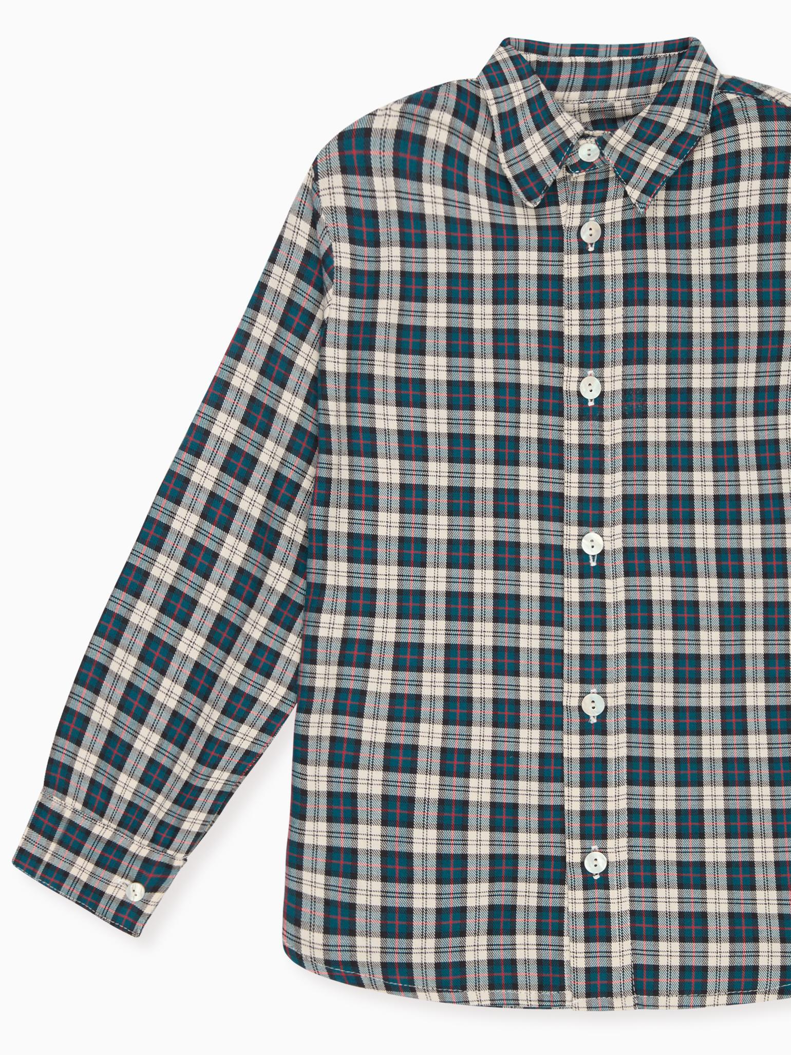 Teal Tartan Nico Long Sleeve Boy Shirt