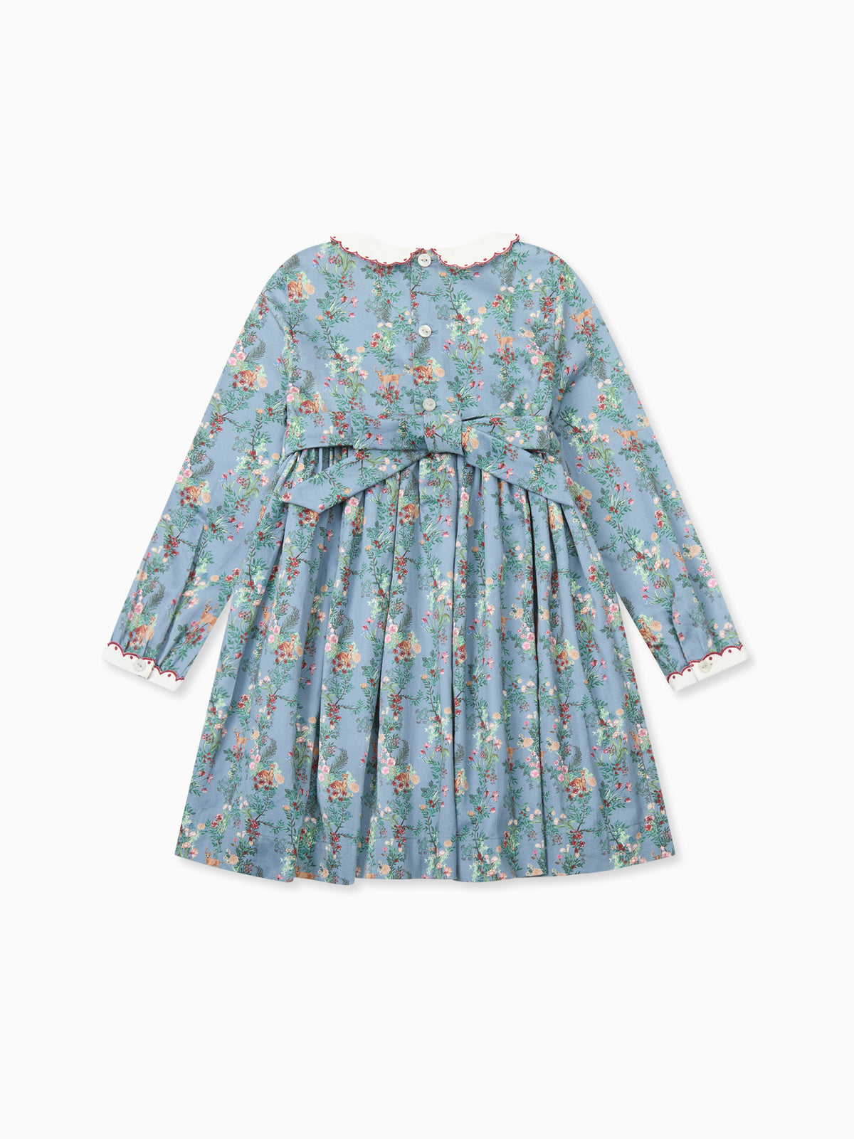 Blue Deer Floral Noelia Girl Hand-Smocked Dress
