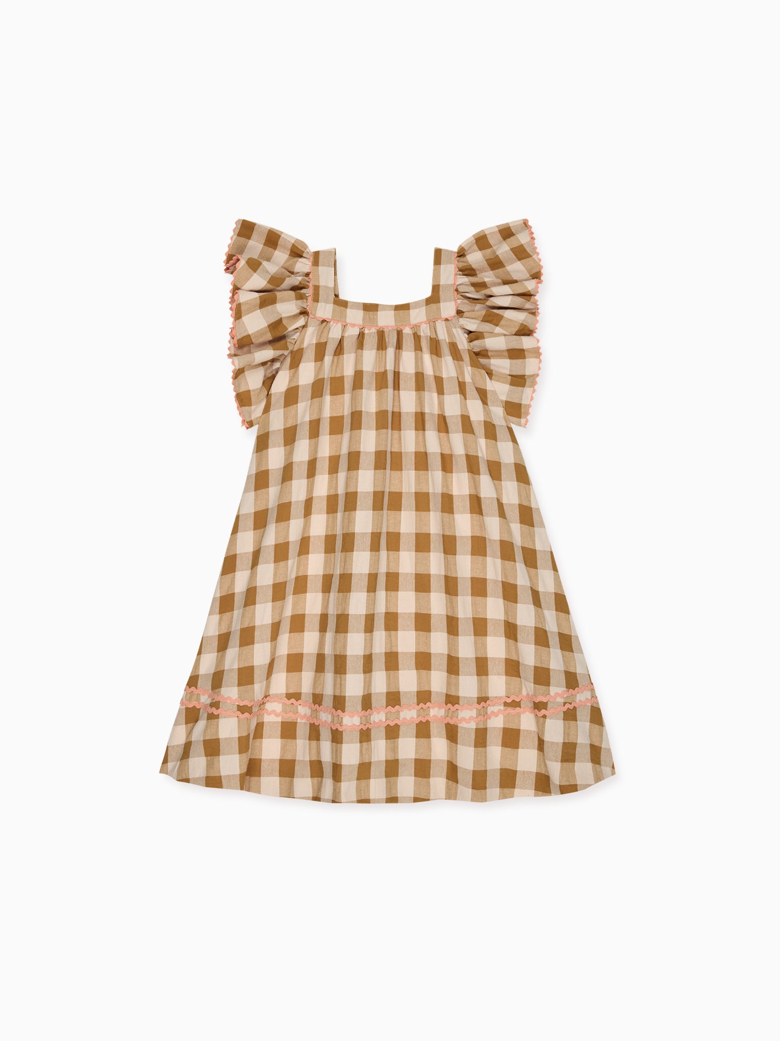 Caramel Gingham Ocra Girl Empire Dress