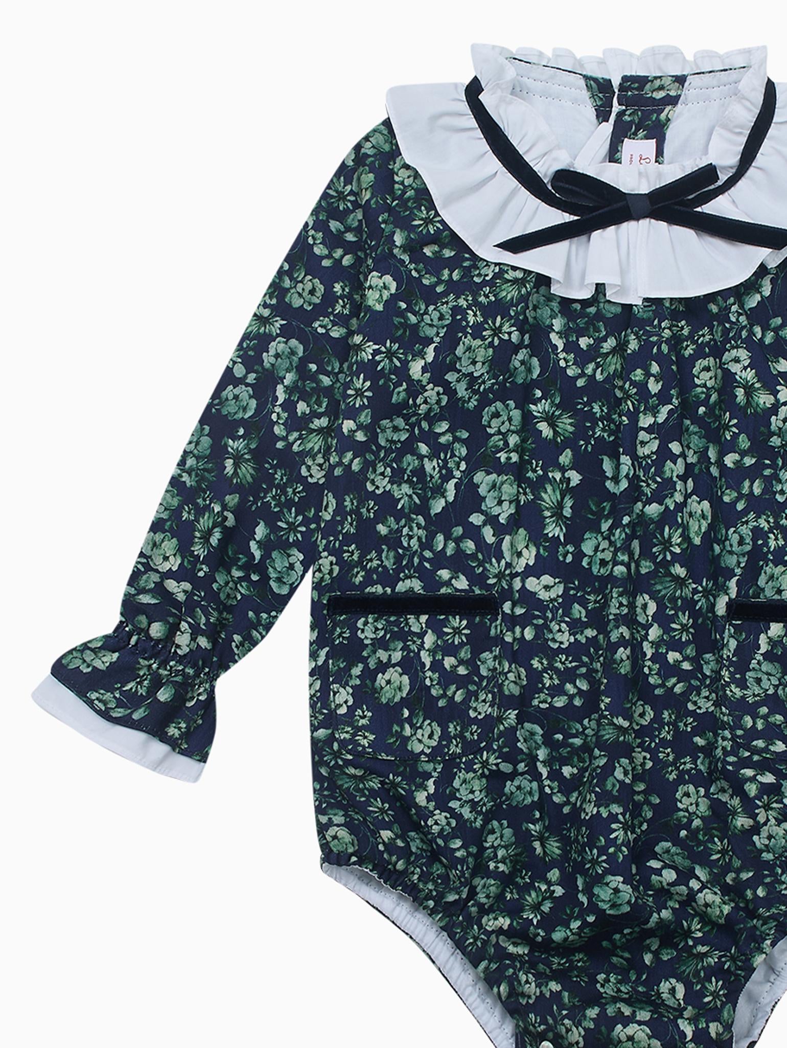 Navy & Green Floral Odisea Baby Girl Romper