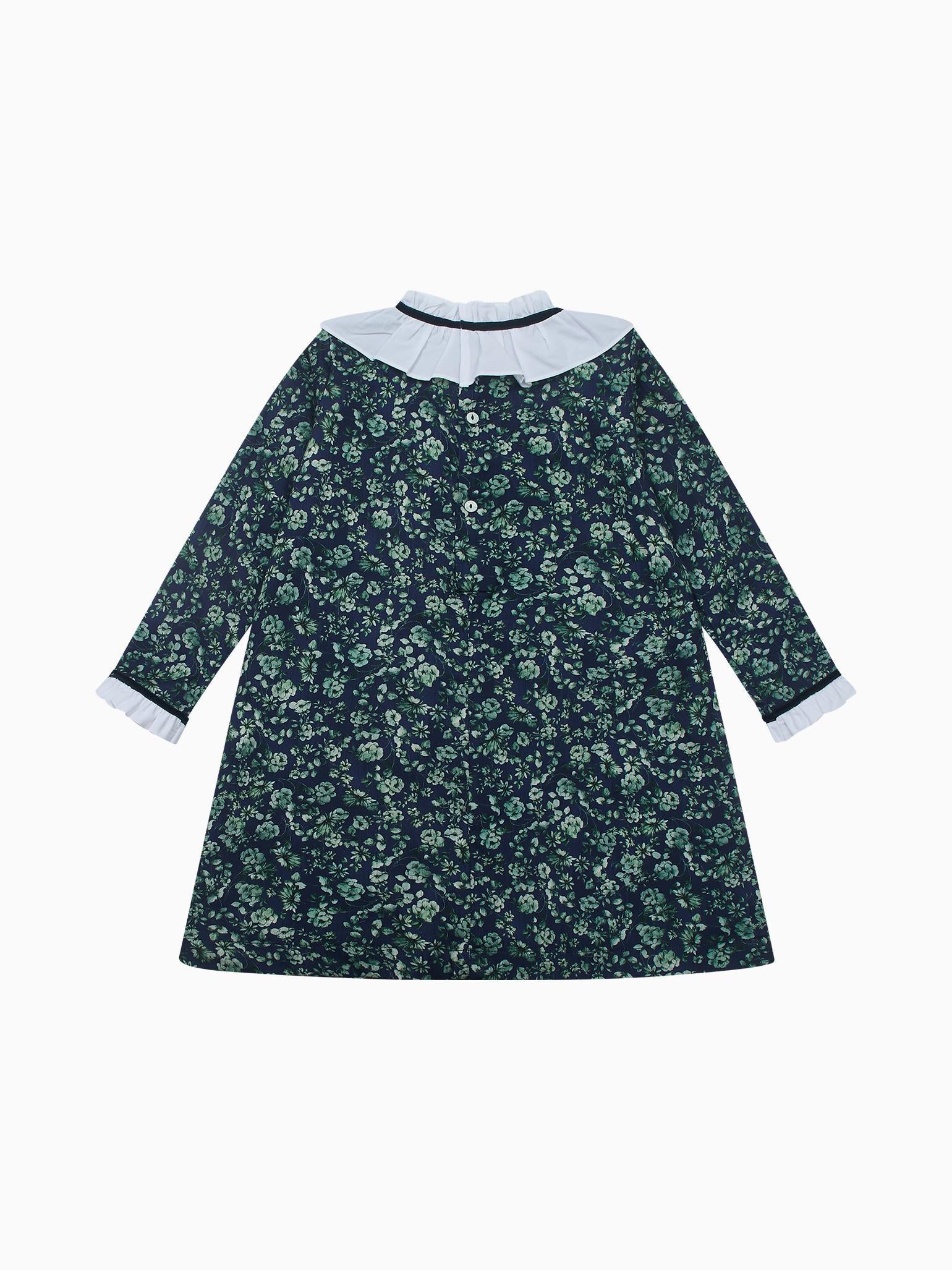 Navy & Green Floral Odisea Girl A-Line Dress