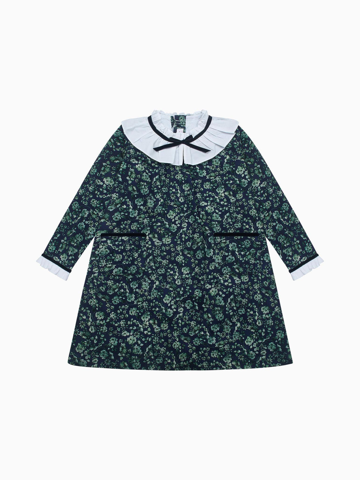 Navy & Green Floral Odisea Girl A-Line Dress