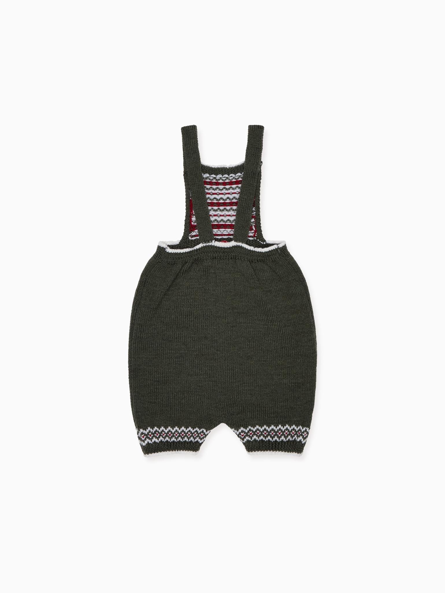 Olive Aspen Fair Isle Merino Baby Knitted Dungarees