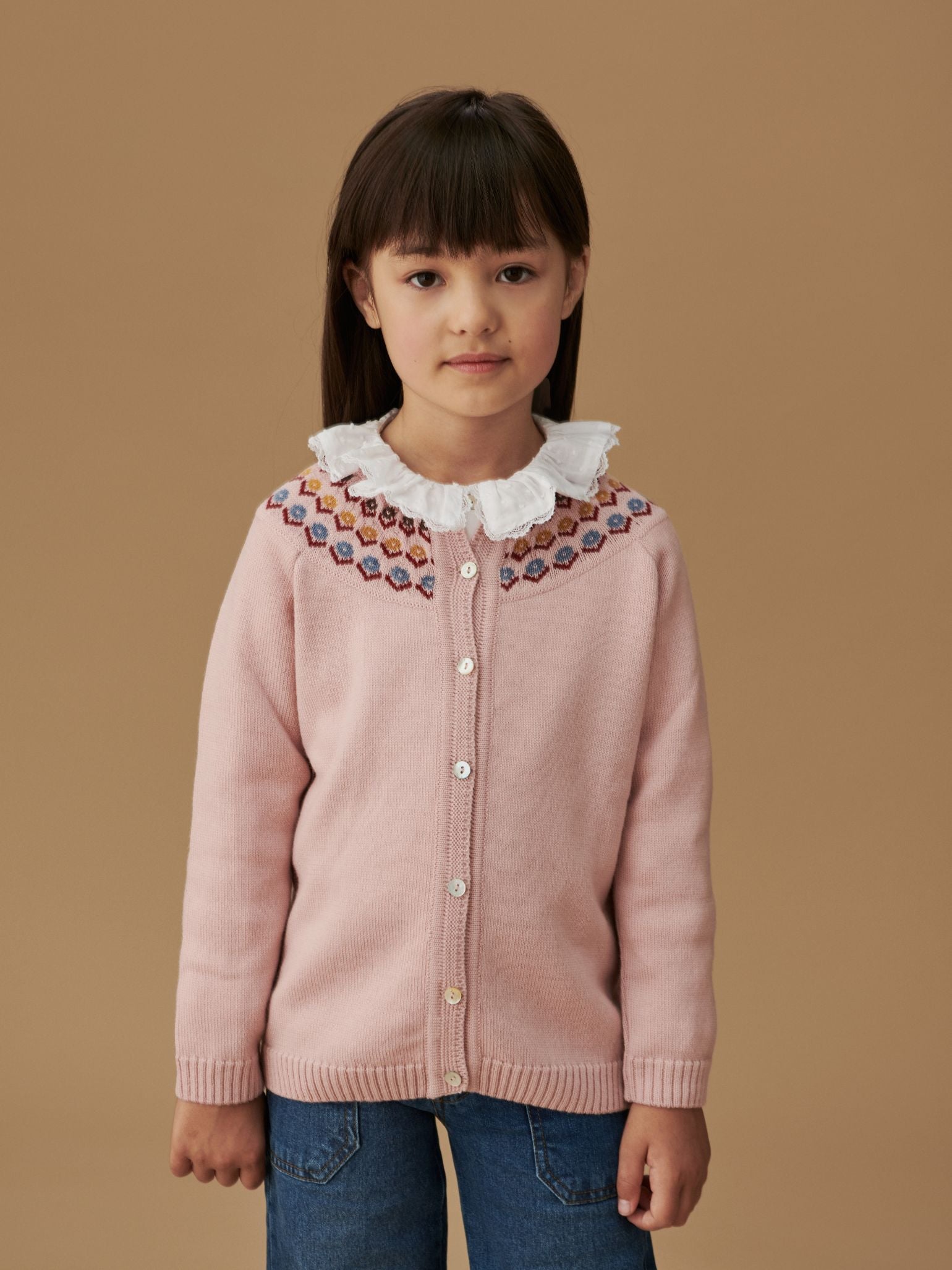 Dusty Pink Nelia Merino Fair Isle Girl Cardigan