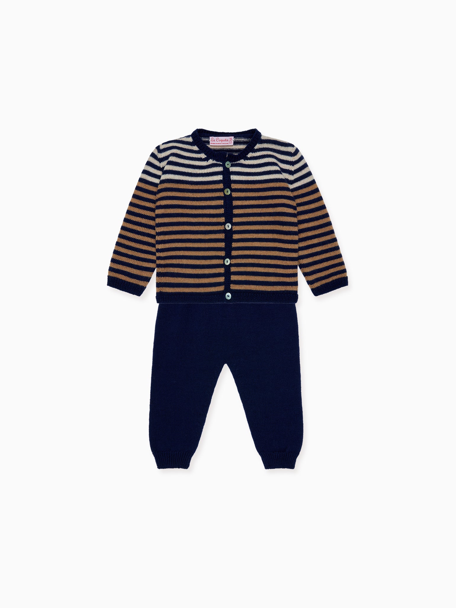 Navy Stripe Pinto Merino Baby Knitted Gift Box Set
