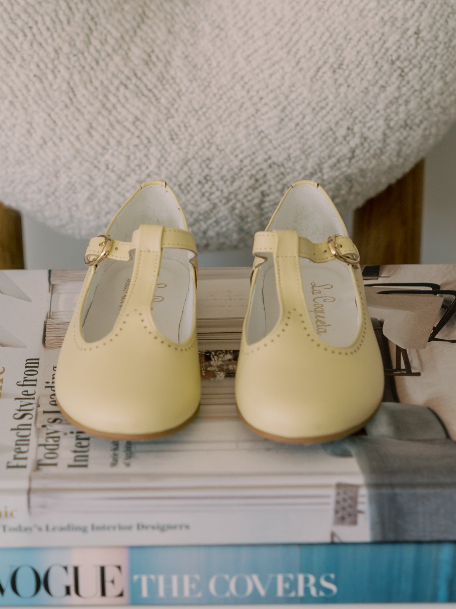 Pale Yellow Leather Girl T-Bar Shoes