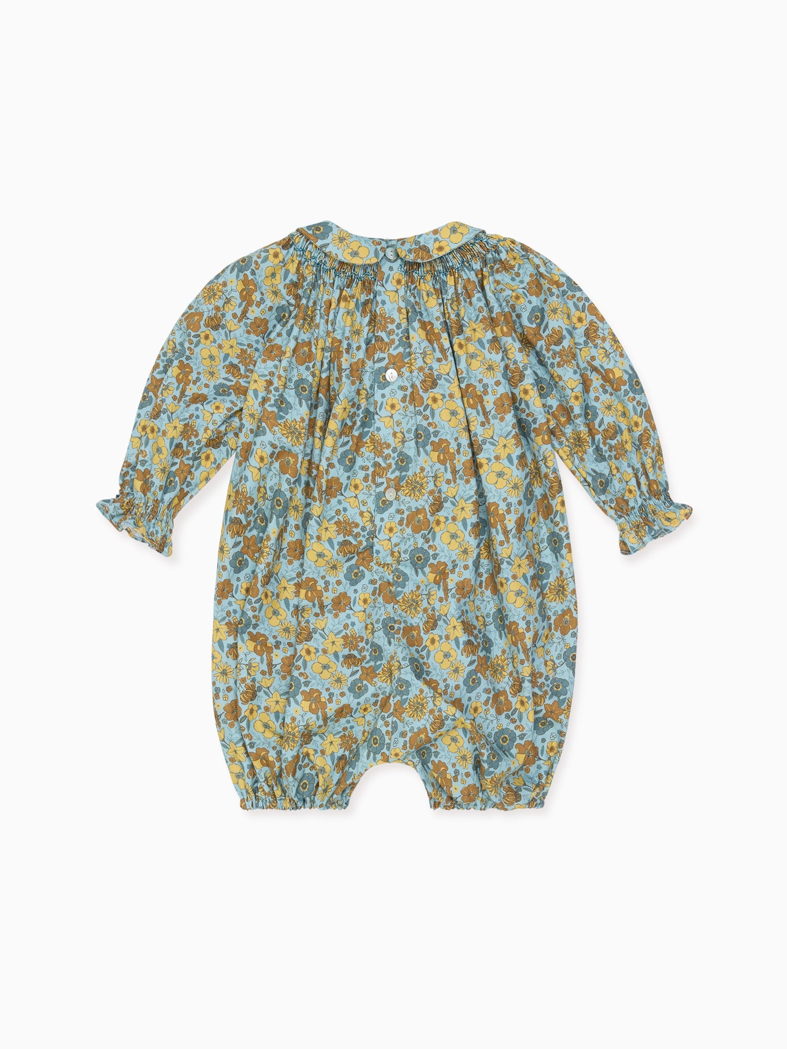 Blue Floral Palma Baby Girl Hand-Smocked Romper