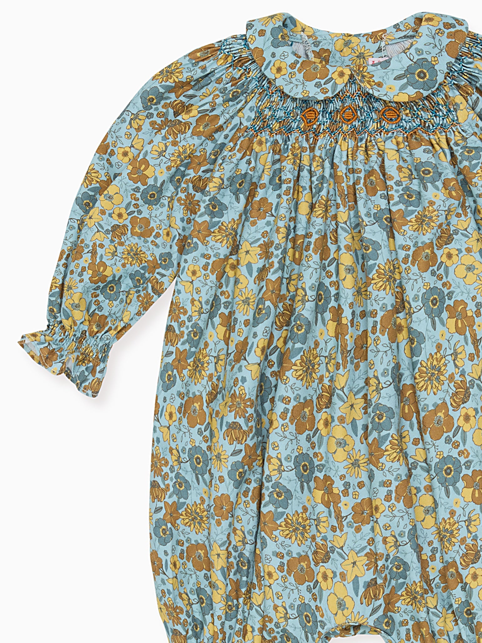 Blue Floral Palma Baby Girl Hand-Smocked Romper