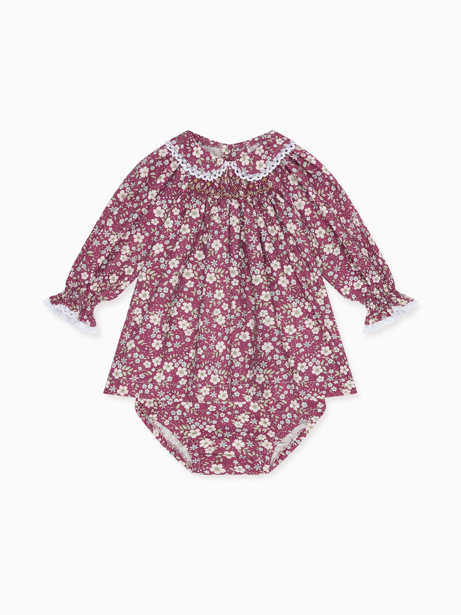 Burgundy Floral Palma Baby Girl Hand-Smocked Set