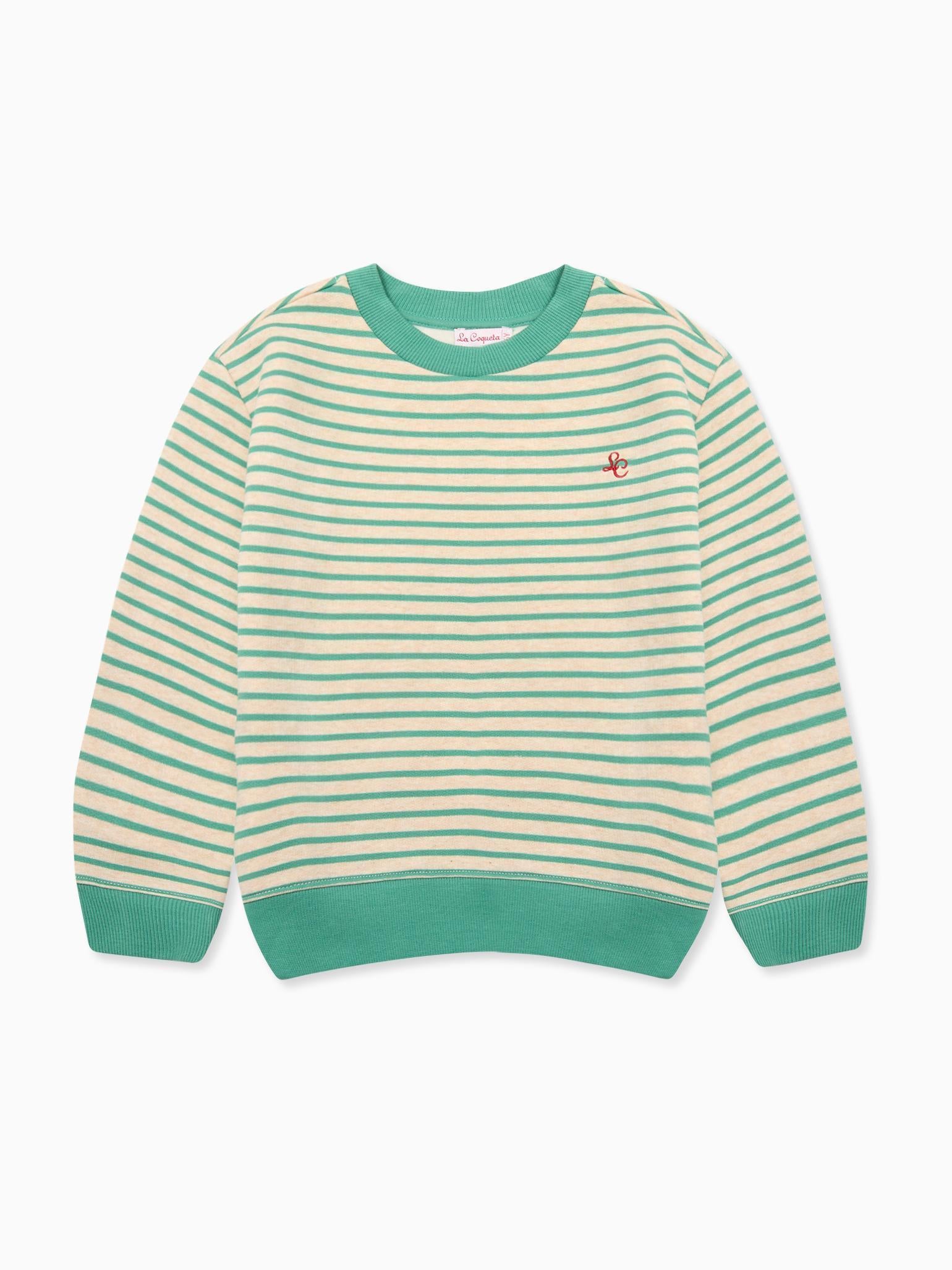 Sage Green Stripe Pernille Kids Sweatshirt