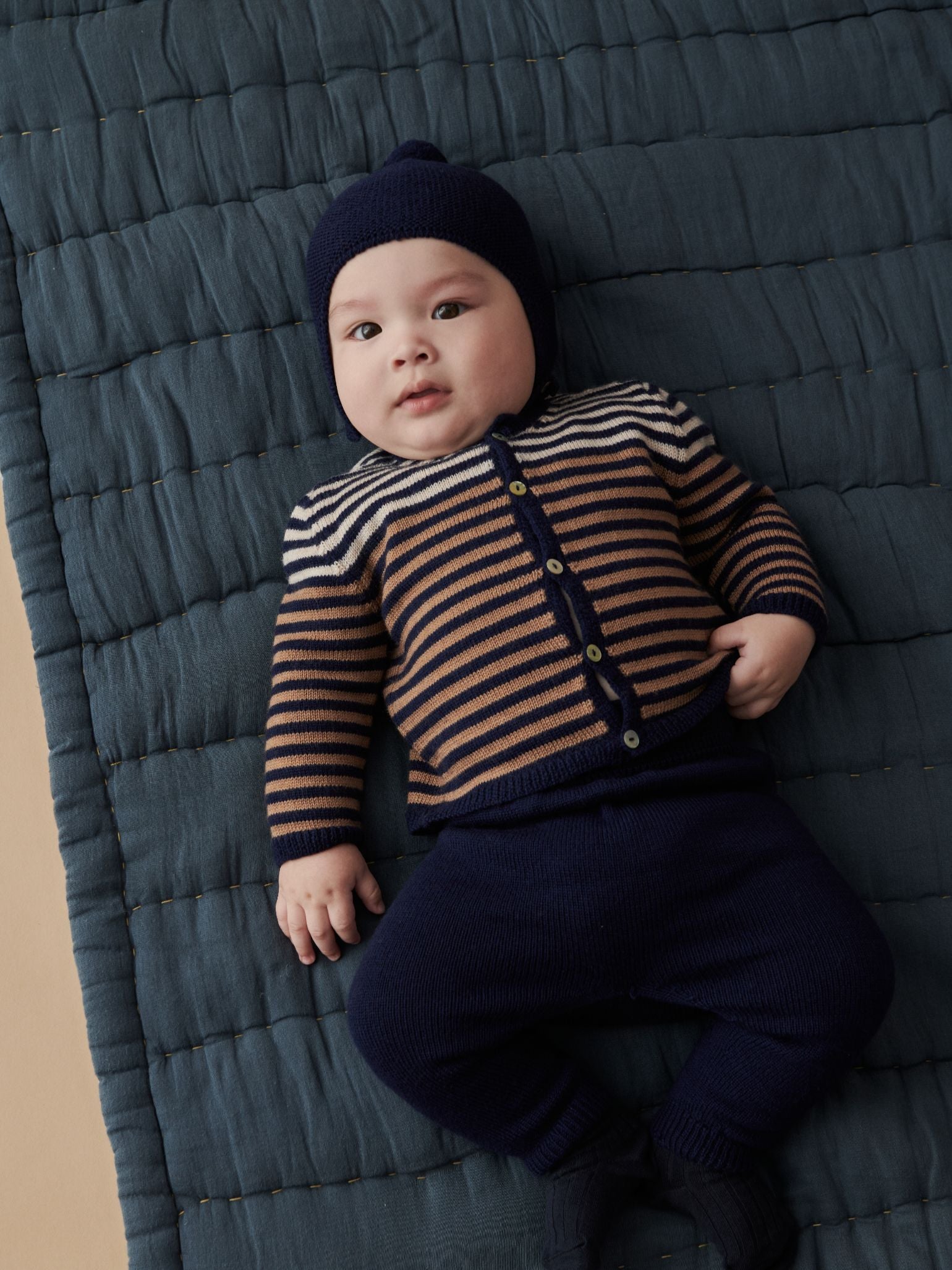 Navy Stripe Pinto Merino Baby Knitted Gift Box Set