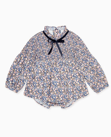 Blue Floral Raya Baby Girl Smocked Set