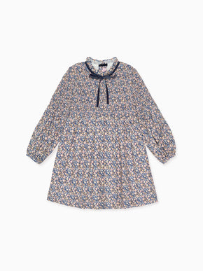 Blue Floral Raya Girl Smocked Dress