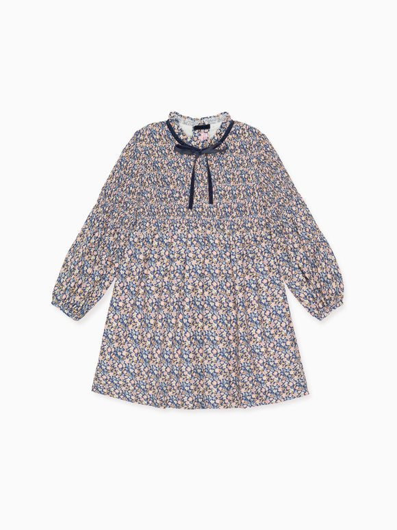 Blue Floral Raya Girl Smocked Dress