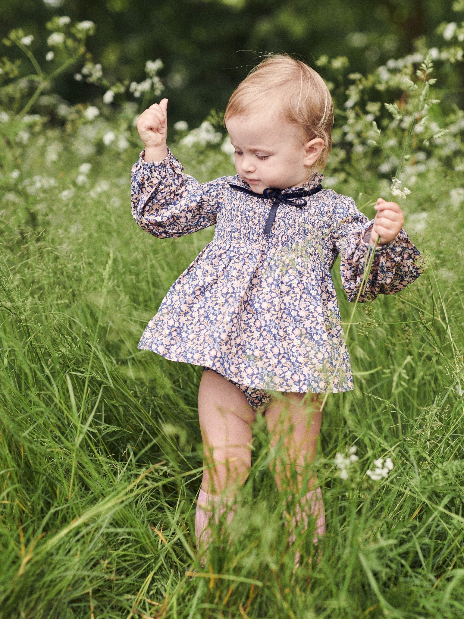 Blue Floral Raya Baby Girl Smocked Set