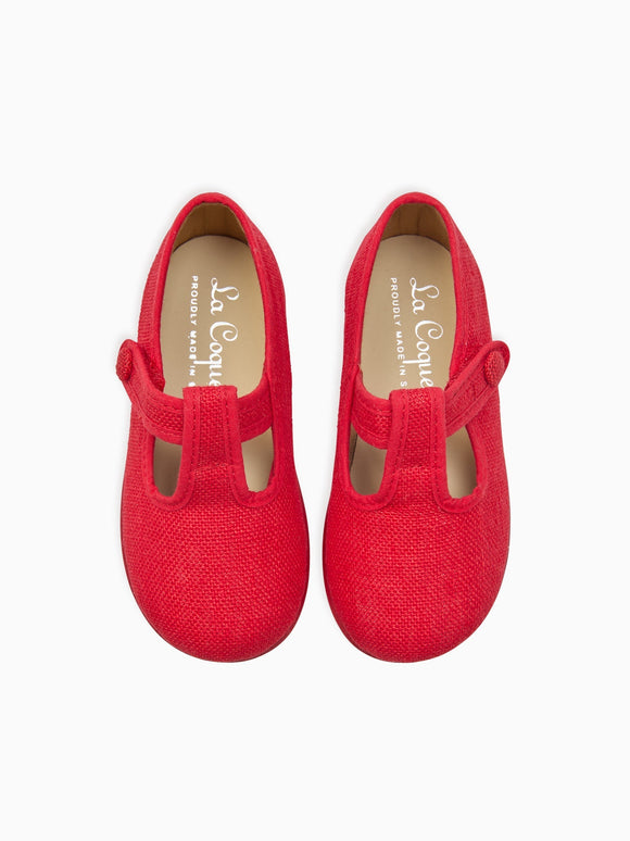 Red Pedro Canvas Baby T-Bar Espadrille