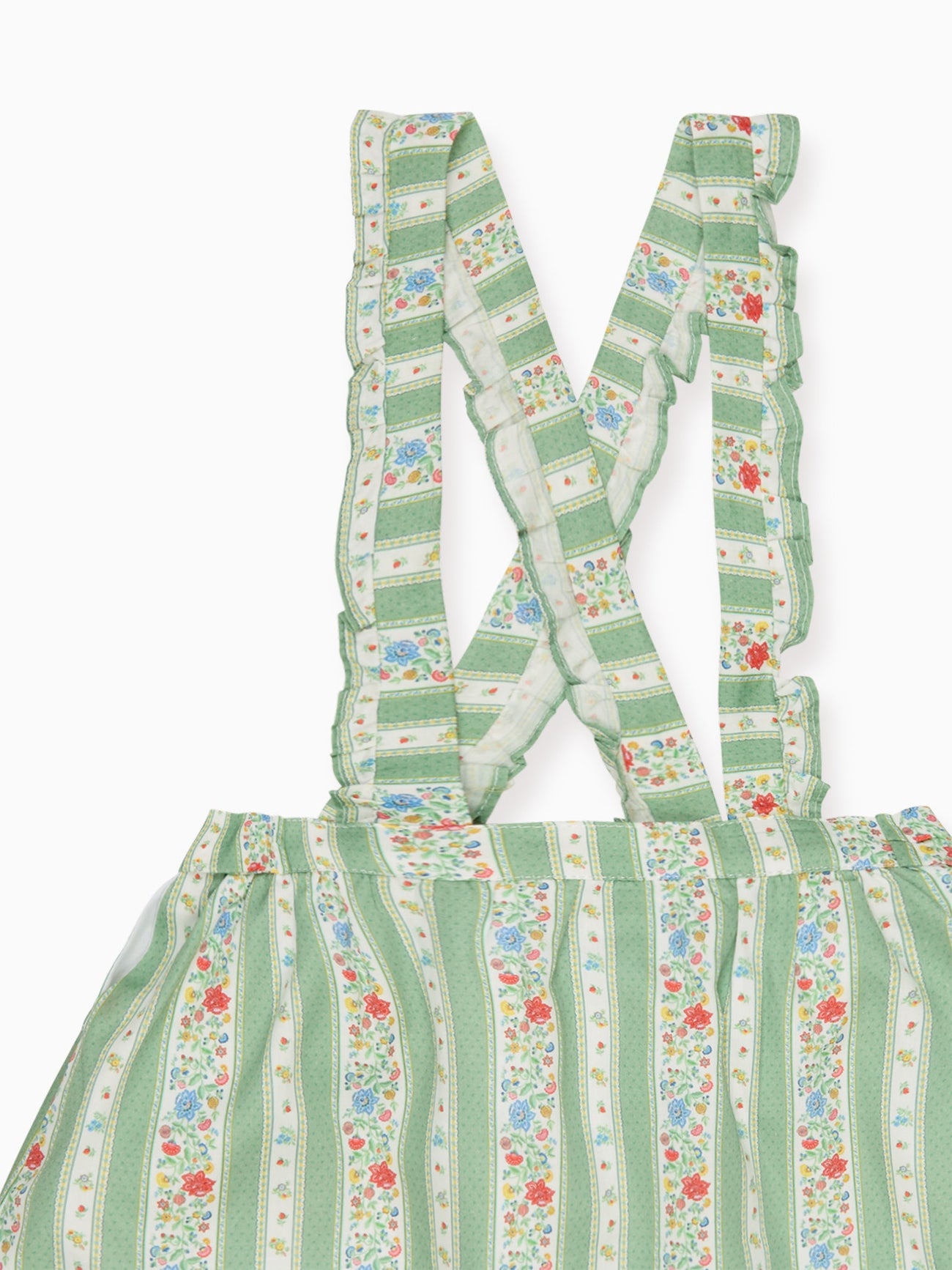 Sage Floral Stripe Reina Girl Pinafore Skirt
