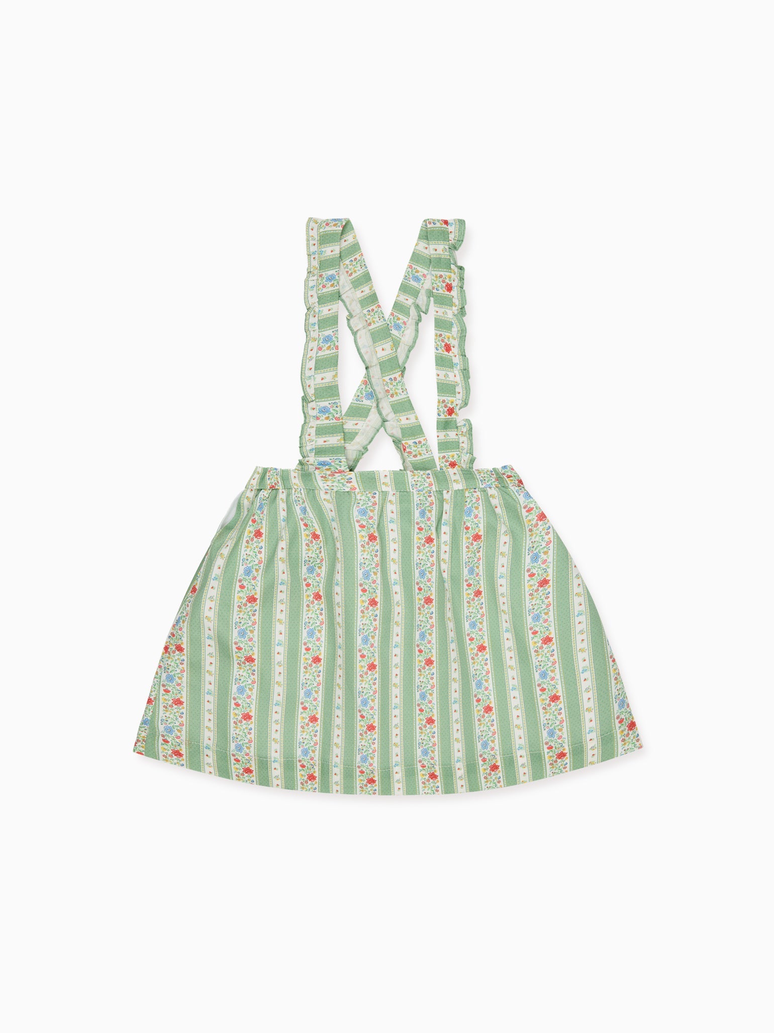Sage Floral Stripe Reina Girl Pinafore Skirt