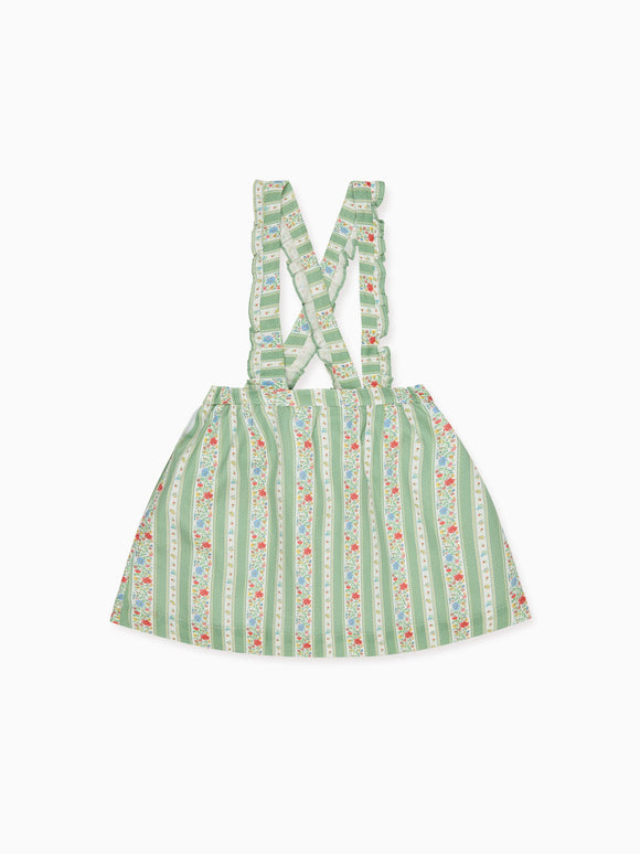 Sage Floral Stripe Reina Girl Pinafore Skirt
