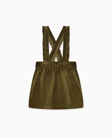 Green Reina Velvet Girl Pinafore Skirt