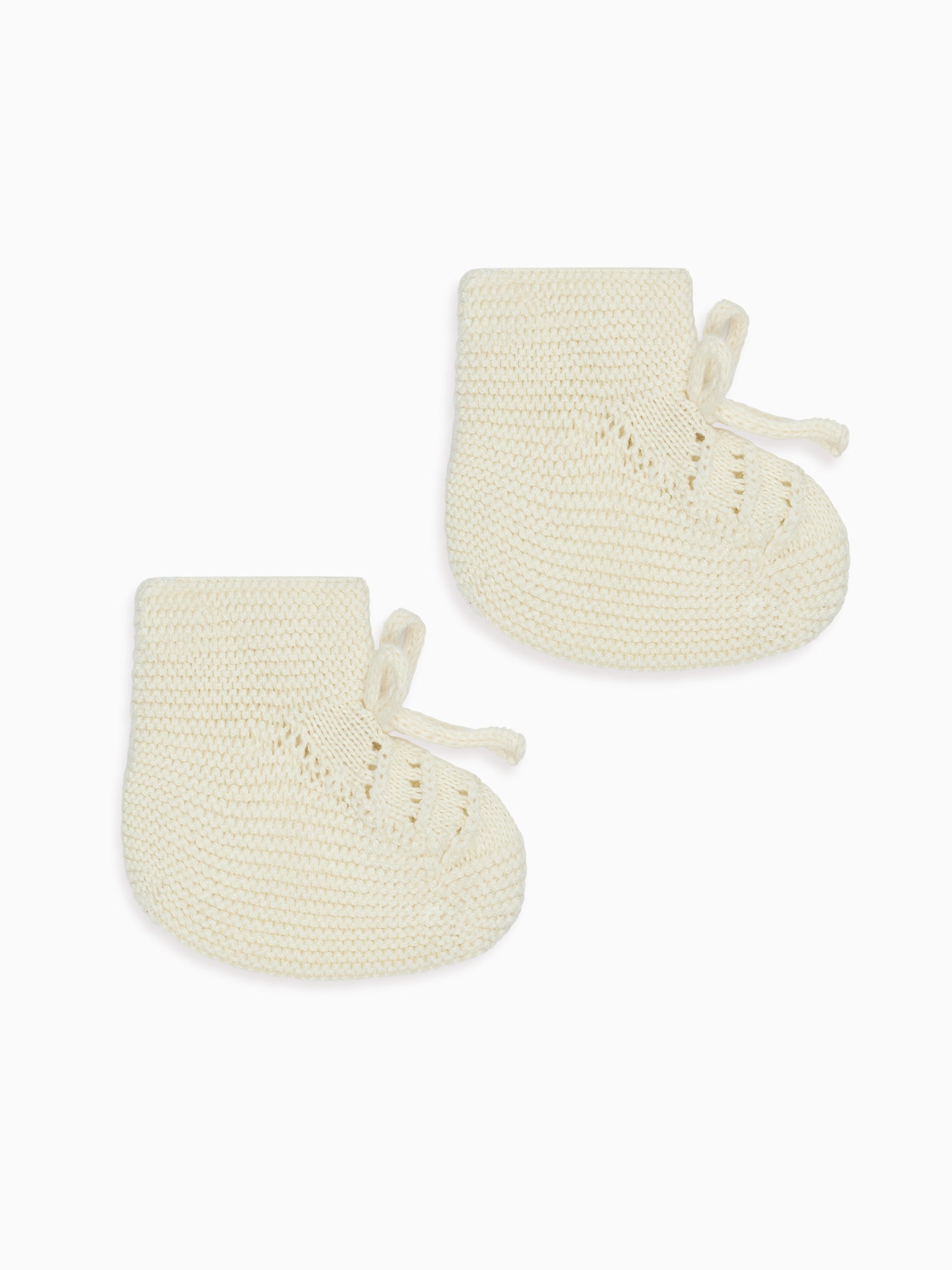 Ivory Rimevera Cotton Baby Knitted Booties