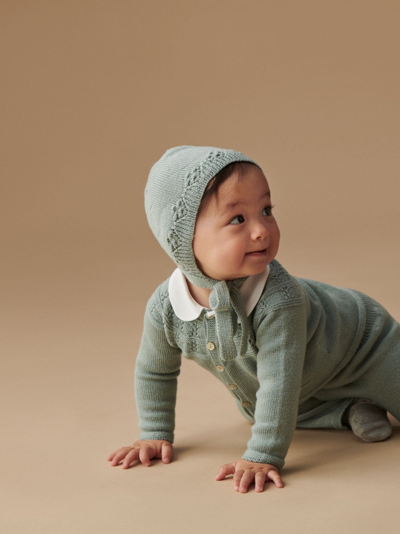 Sage Olfa Merino Baby Knitted Bonnet