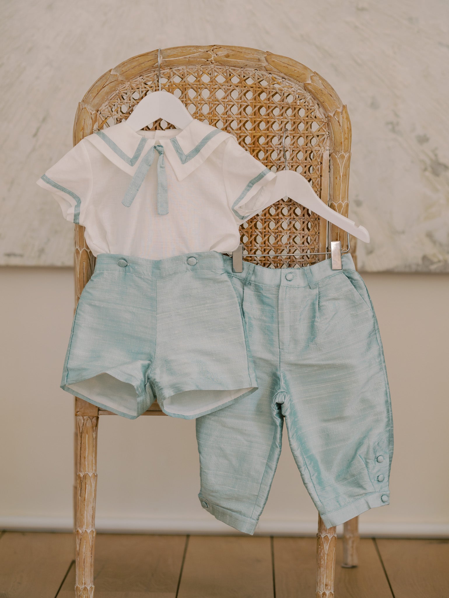 Sage Green Lirio Ceremony Silk Baby Boy Set