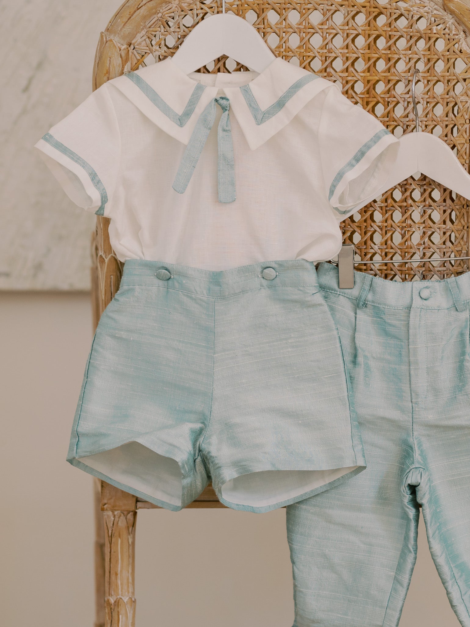 Sage Green Lirio Ceremony Silk Baby Boy Set