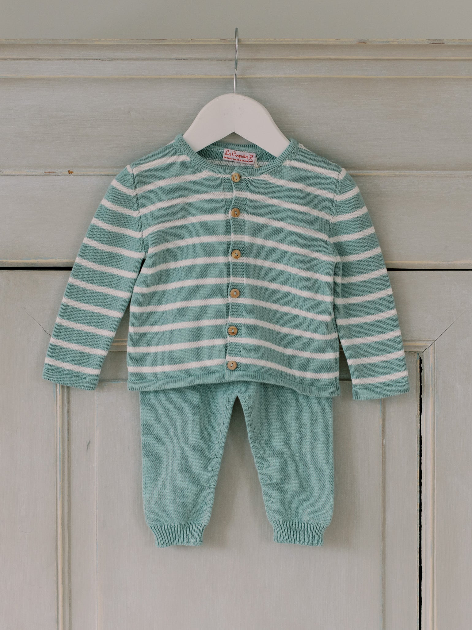 Sage Stripe Pinto Cotton Knitted Baby Set