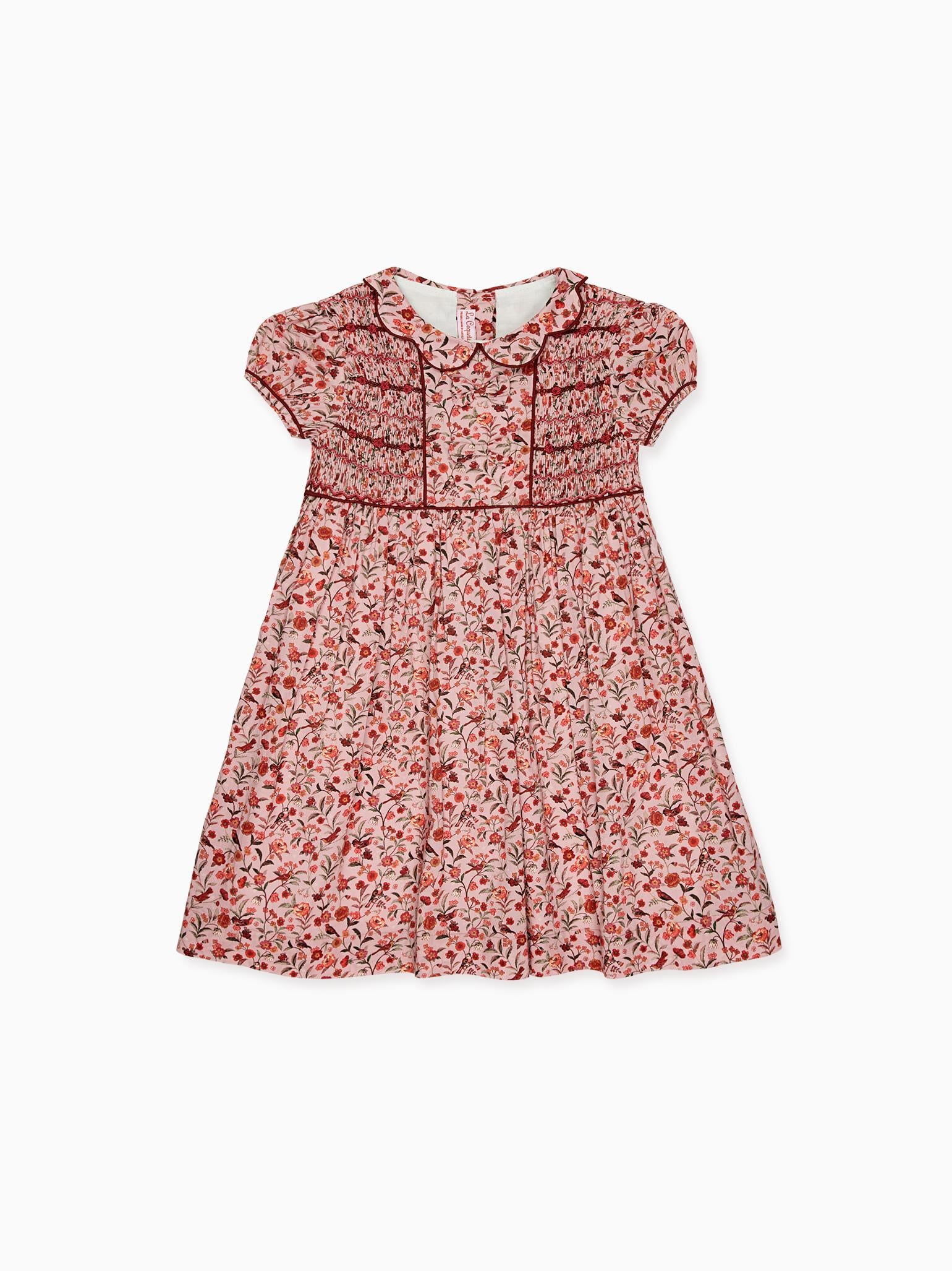 Pink Bird Floral Scarlett Girl Hand-Smocked Dress