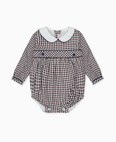 Burgundy Check Senna Baby Romper