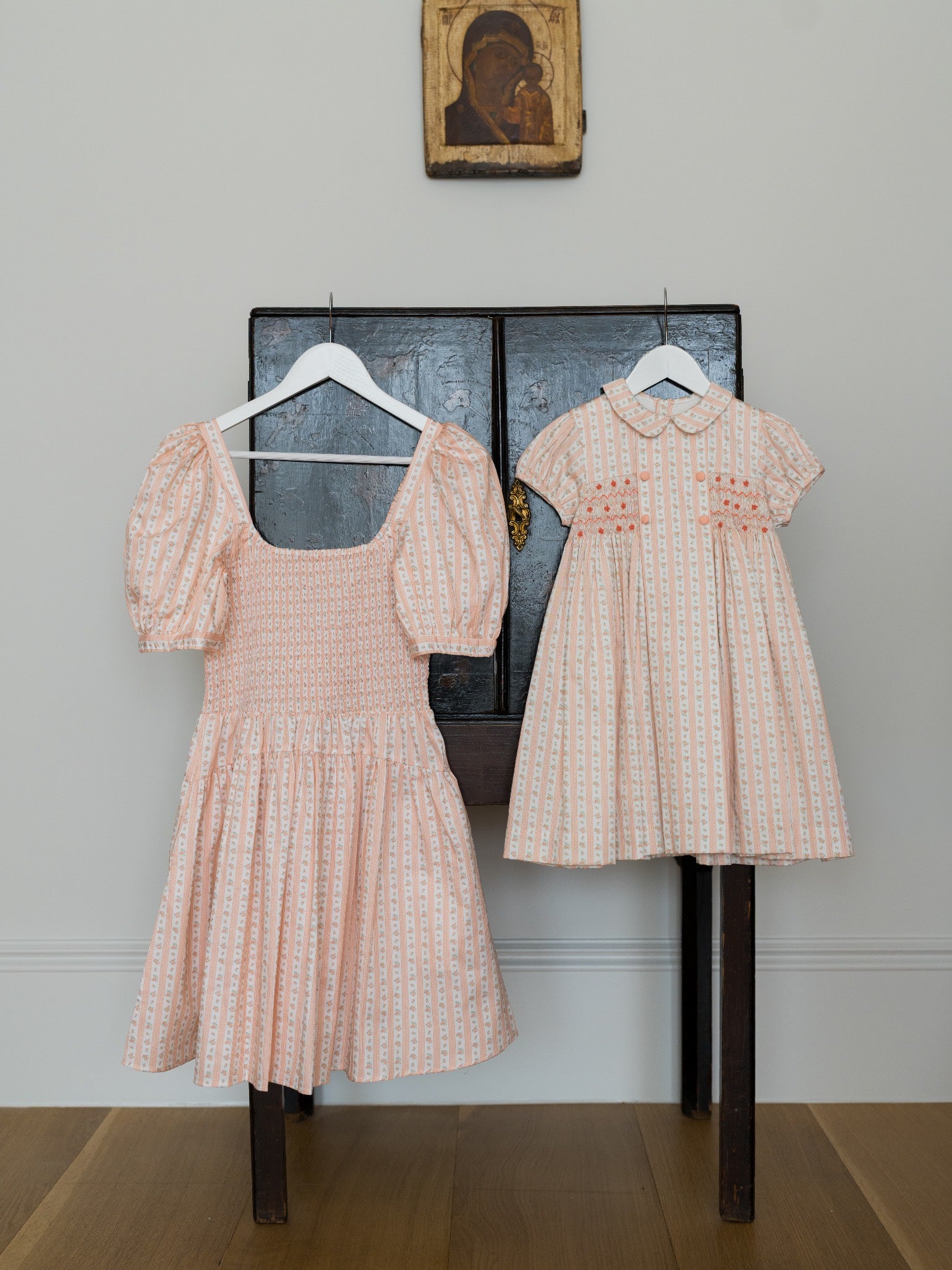 Pink Floral Stripe Arcadia Girl Hand-Smocked Dress