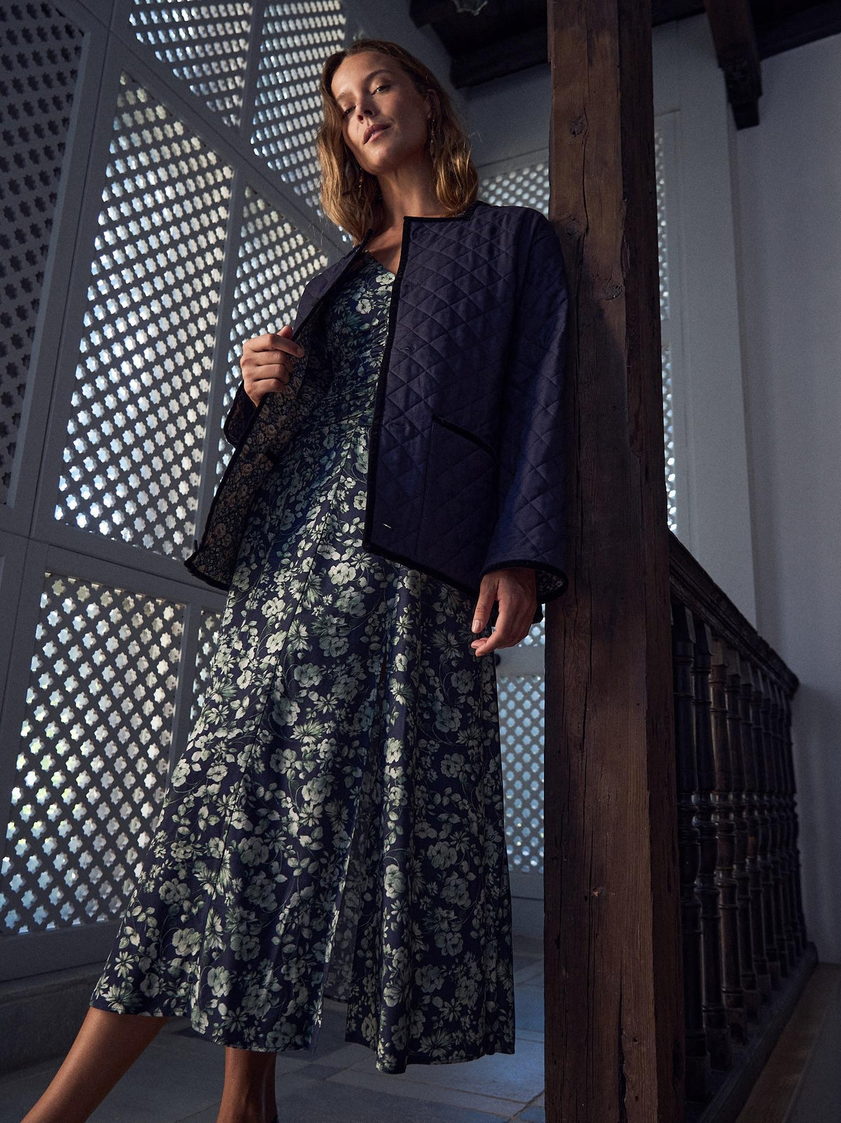 Navy & Green Floral Siena Women Long Dress