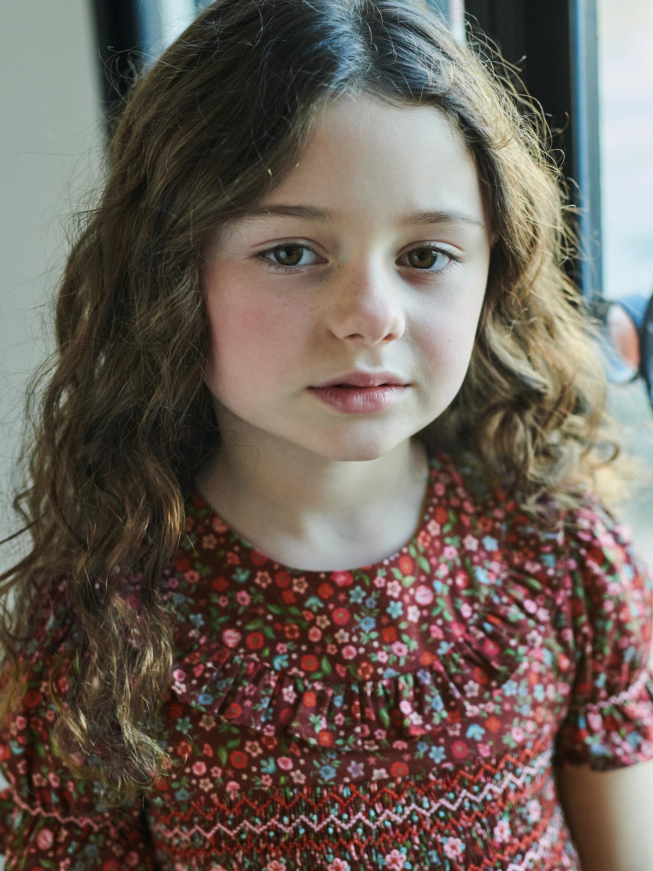 Burgundy Floral Silvana Girl Hand-Smocked Dress