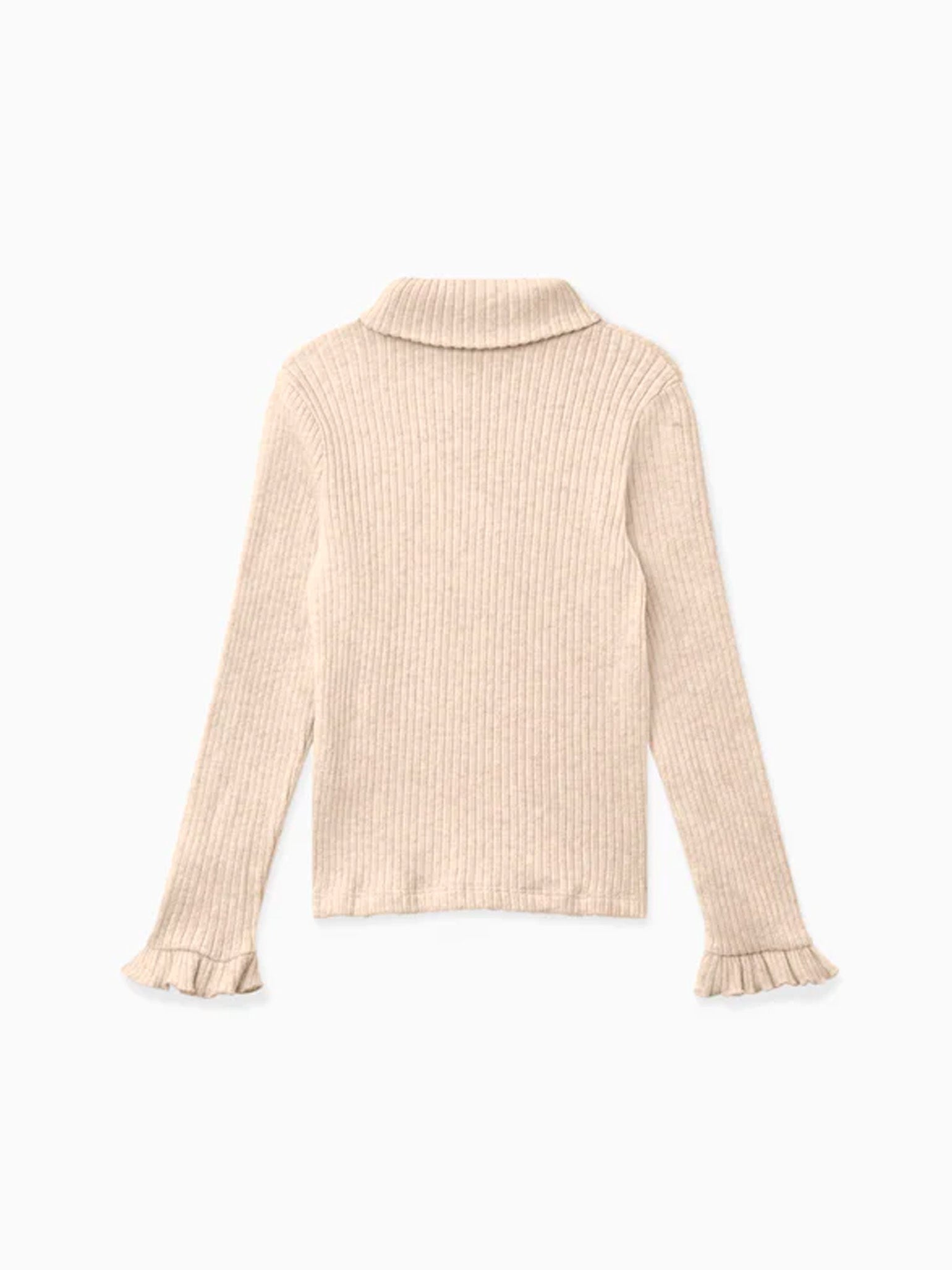 Oatmeal Melange Simone Roll Neck Long Sleeve Girl Top