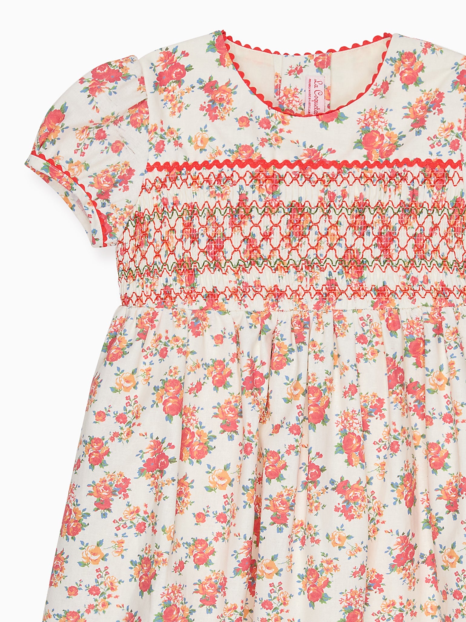 Coral Floral Soraya Girl Hand-Smocked Dress