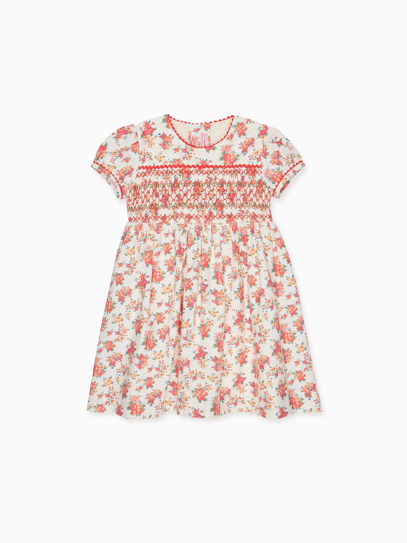 Coral Floral Soraya Girl Hand-Smocked Dress