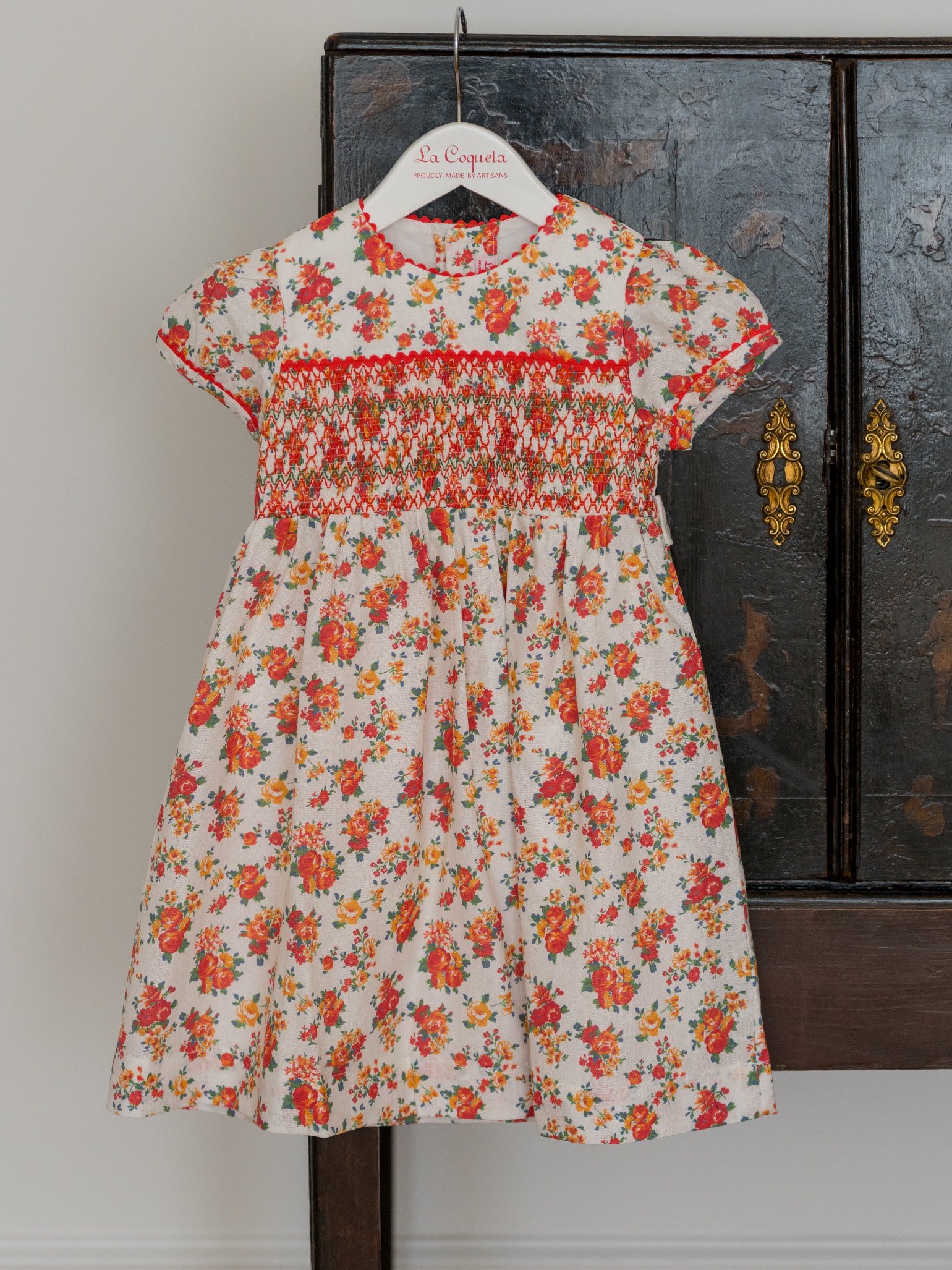 Coral Floral Soraya Girl Hand-Smocked Dress