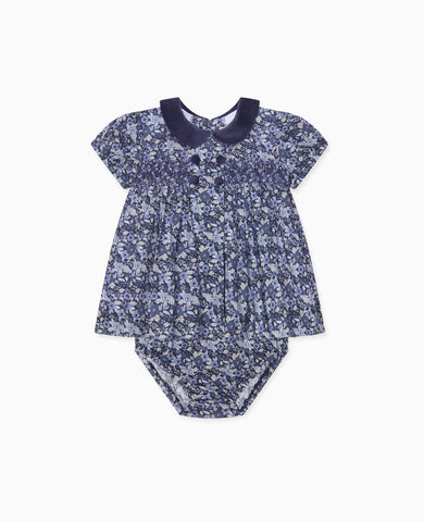 Navy Floral Arcadia Baby Girl Hand-Smocked Set