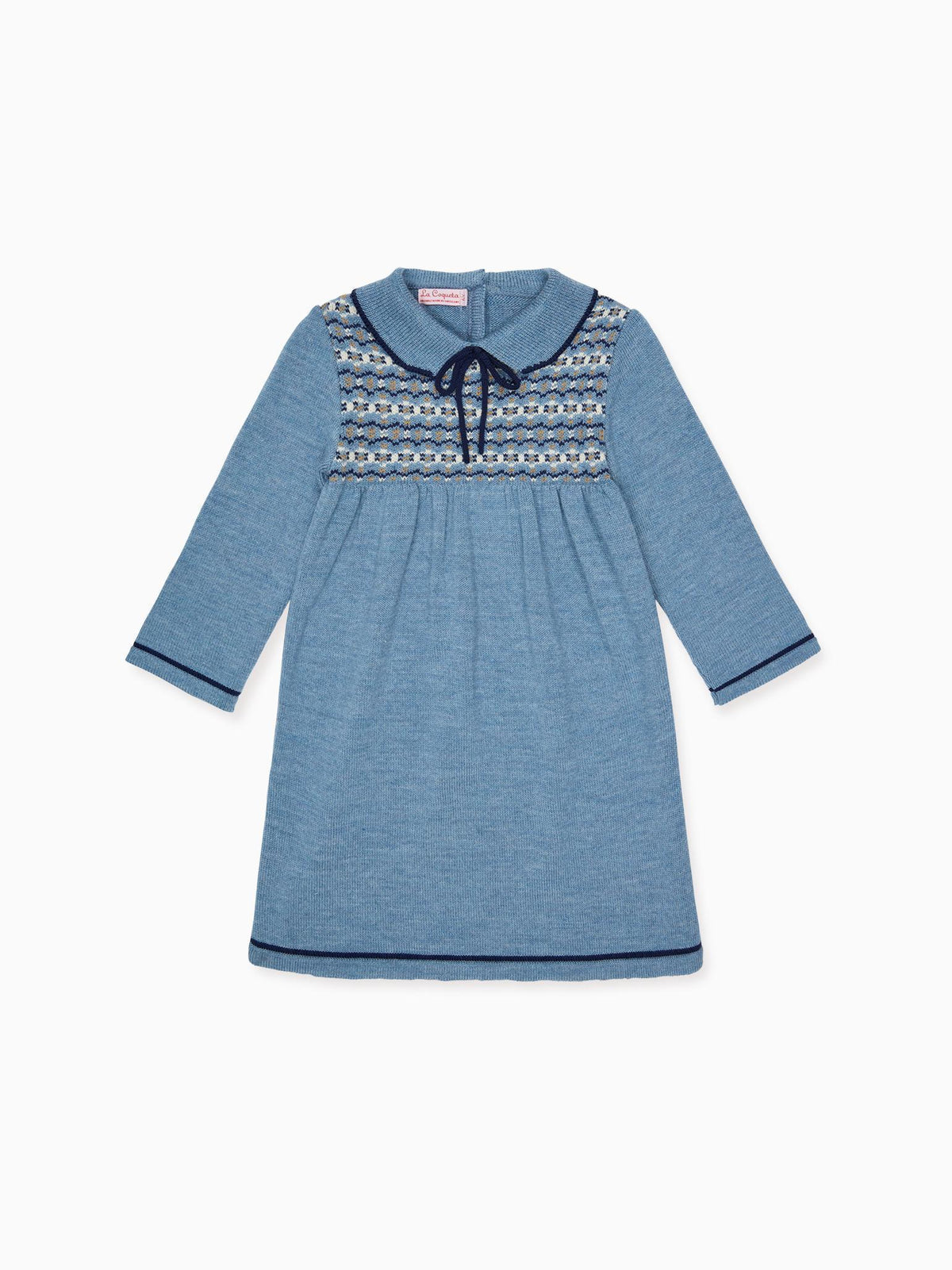 Slate Blue Aldara Merino Fair Isle Girl Knitted Dress