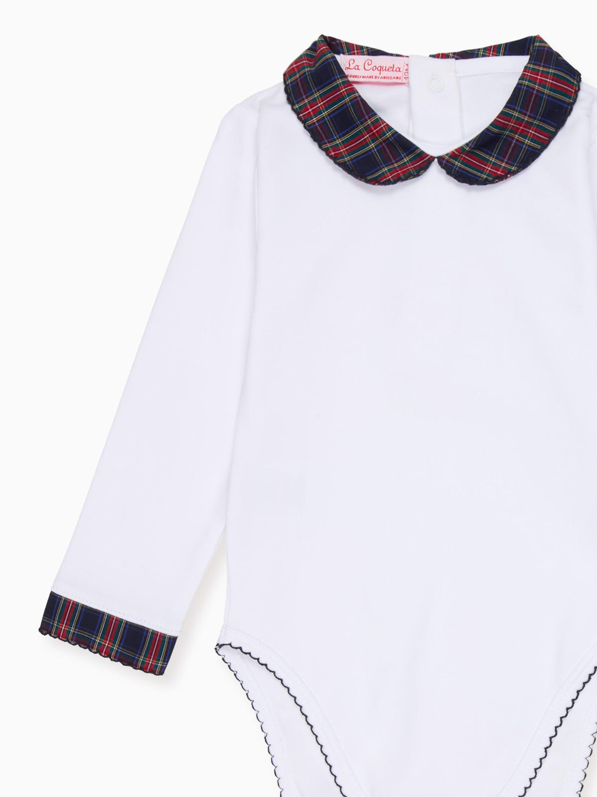 White & Navy Tartan Bastia Baby Body Vest