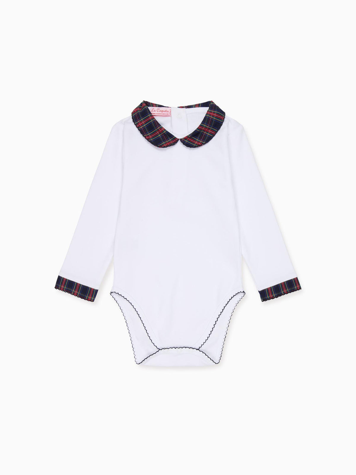 White & Navy Tartan Bastia Baby Body Vest