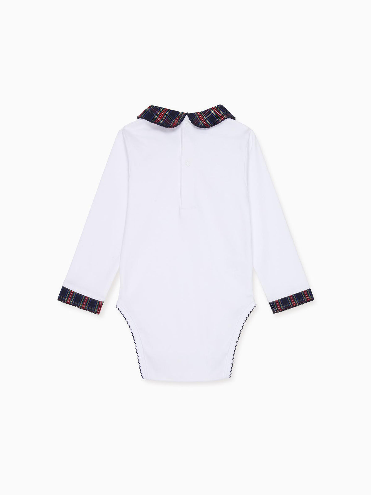 White & Navy Tartan Bastia Baby Body Vest