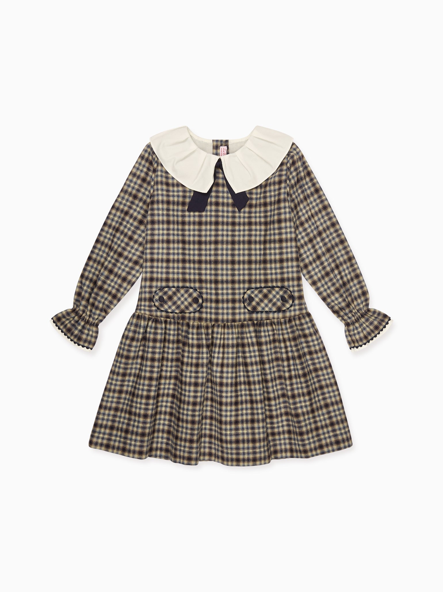 Navy Check Tessa Girl Drop Waist Dress