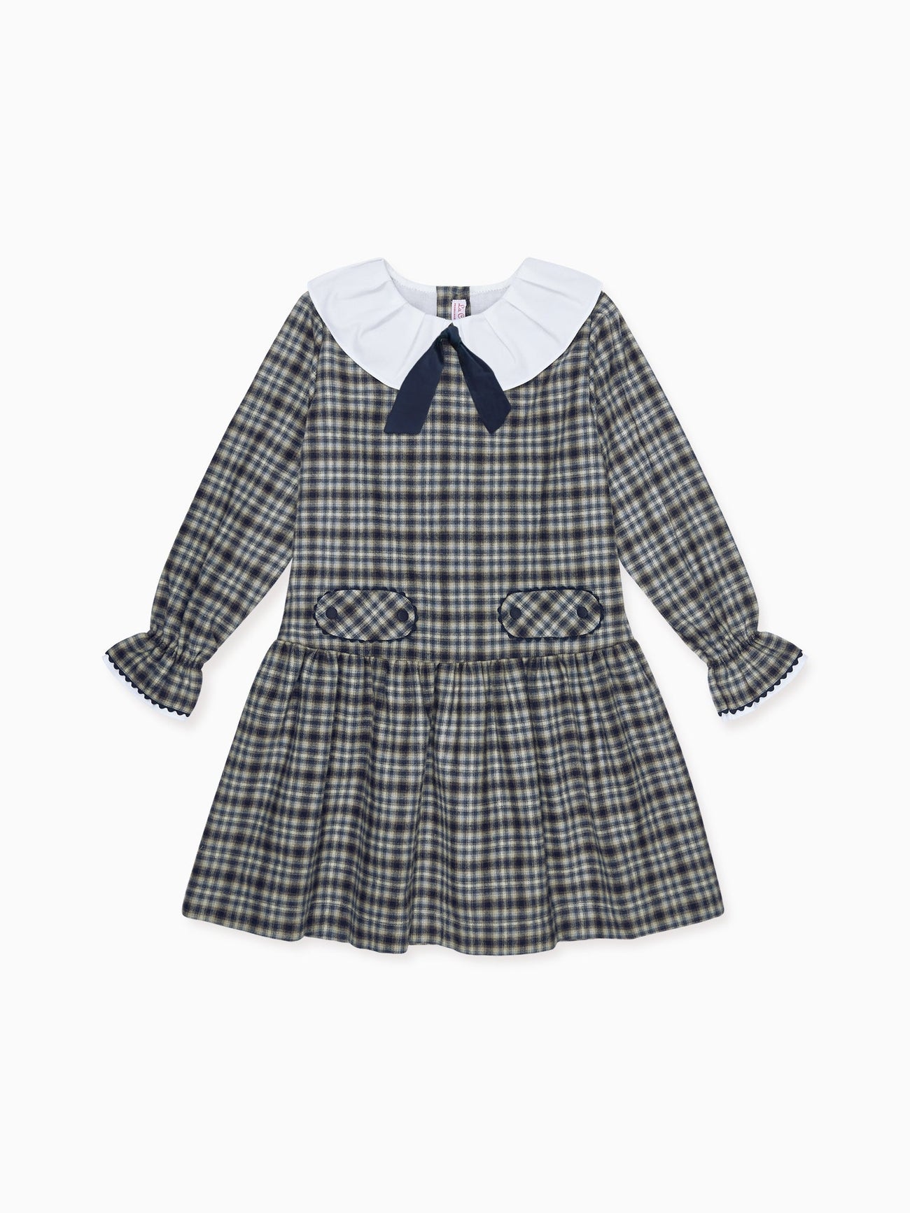 Navy Check Tessa Girl Drop Waist Dress