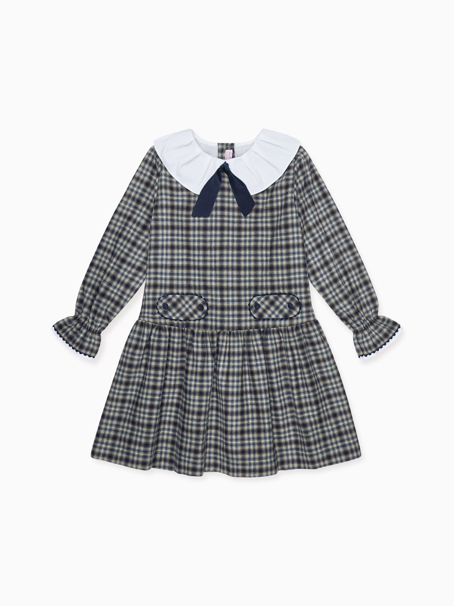 Navy Check Tessa Girl Drop Waist Dress