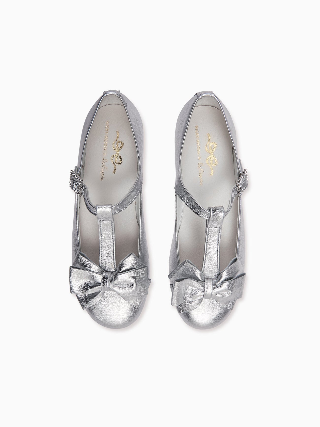 Nicky Hilton x La Coqueta Silver Tessa Leather Girl T-Bar Shoes