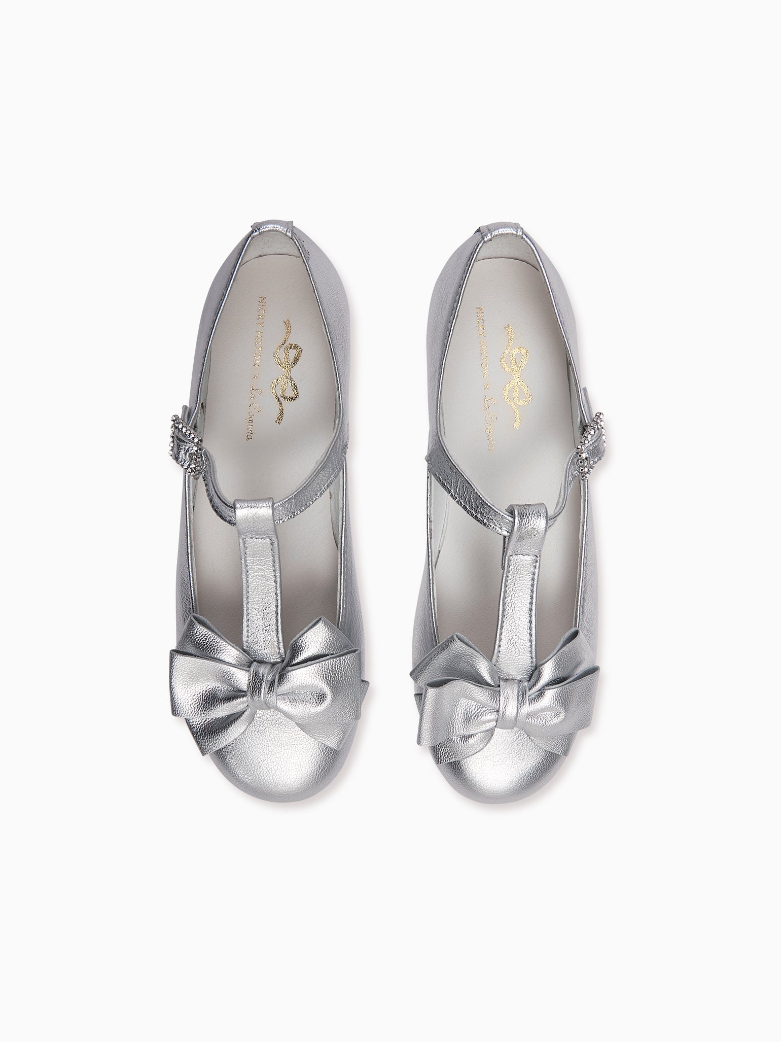 Nicky Hilton x La Coqueta Silver Tessa Leather Girl T-Bar Shoes